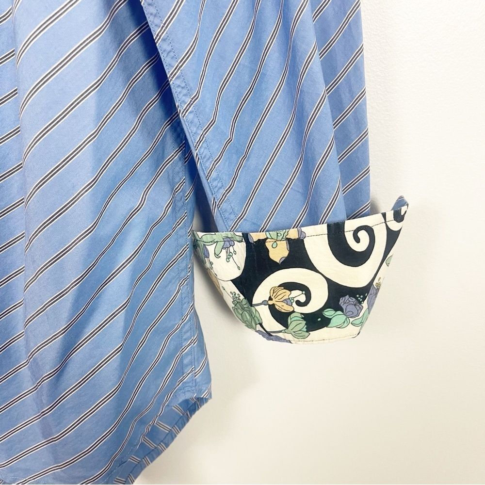 Robert Graham Blue Striped Button Down Shirt Floral Cuffs Size Small - Picture 4 of 7